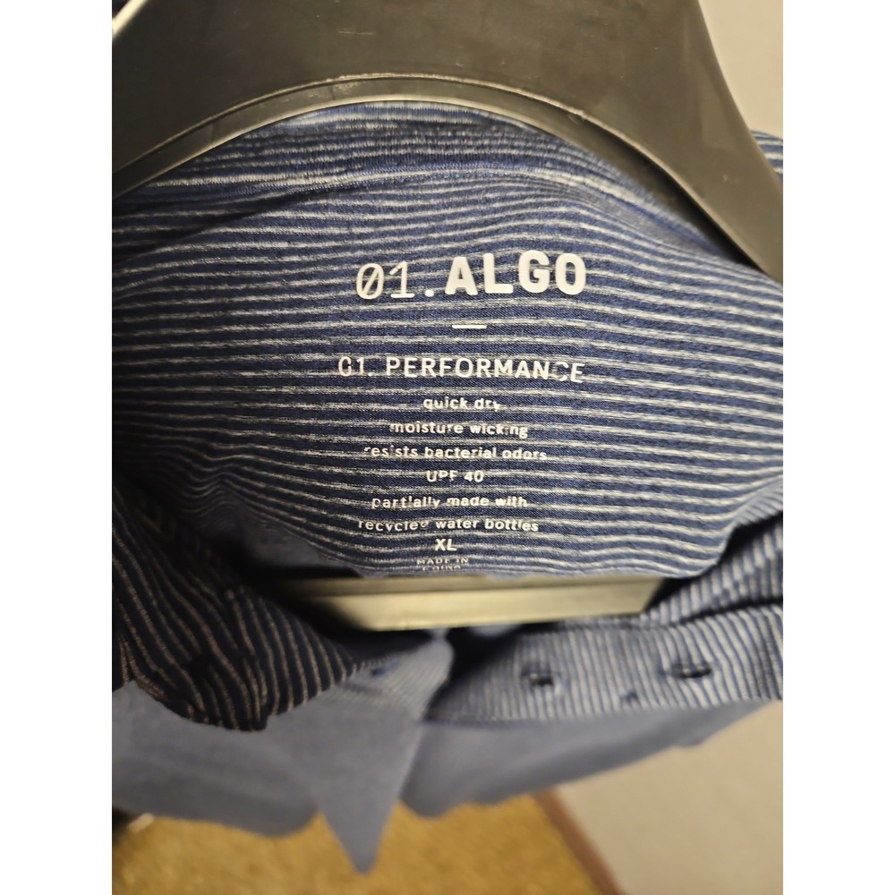 01.Algo Performance Polo Shirt Blue Striped XL - Picture 9 of 9